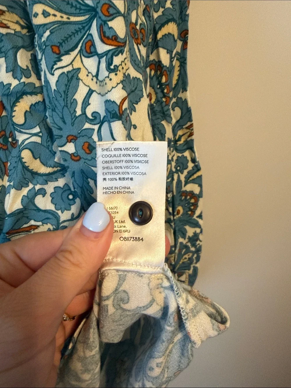 Anthropologie Teal, Cream & Orange Printed Button-Front Blouse - Picture 4 of 7